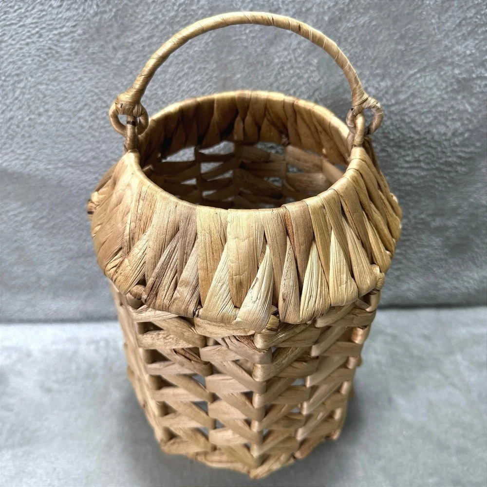 Vintage Woven Rattan Hurricane‎ Candle Holder Basket Lantern Handle Boho Decor
